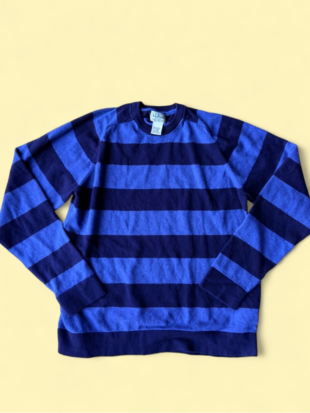 L.L. Bean Men's Navy and Royal Blue Striped Crewneck Sweater